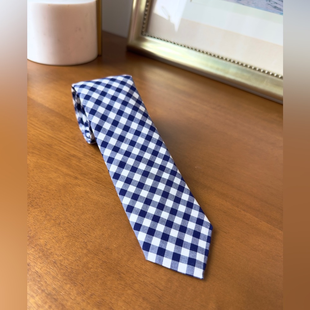 J. Crew Navy and White Gingham Tie pristine condition